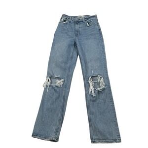 Abercrombie 90s Straight Ultra High Rise Jeans 25 Distressed Lightwash